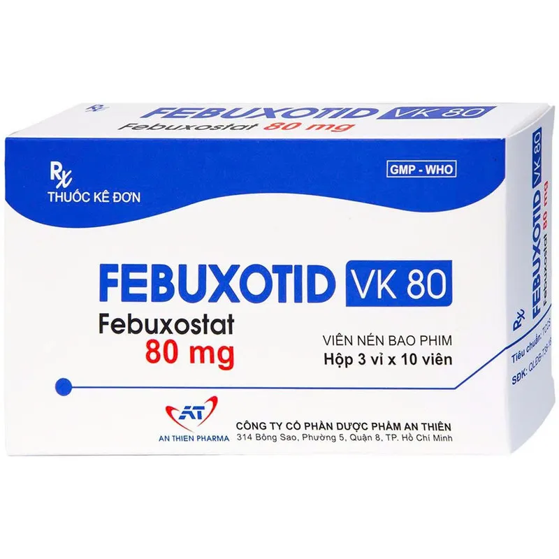 A.T Febuxotid 80mg (H/30v) - Thuốc điều trị gout liều cao và hạ acid uric hiệu quả vượt trội hộp 30 viên của A.T Pharma